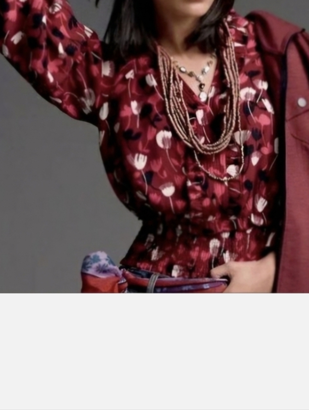 CABI Women's Floral Ruffle Blouse - Burgundy...SIZE:M
